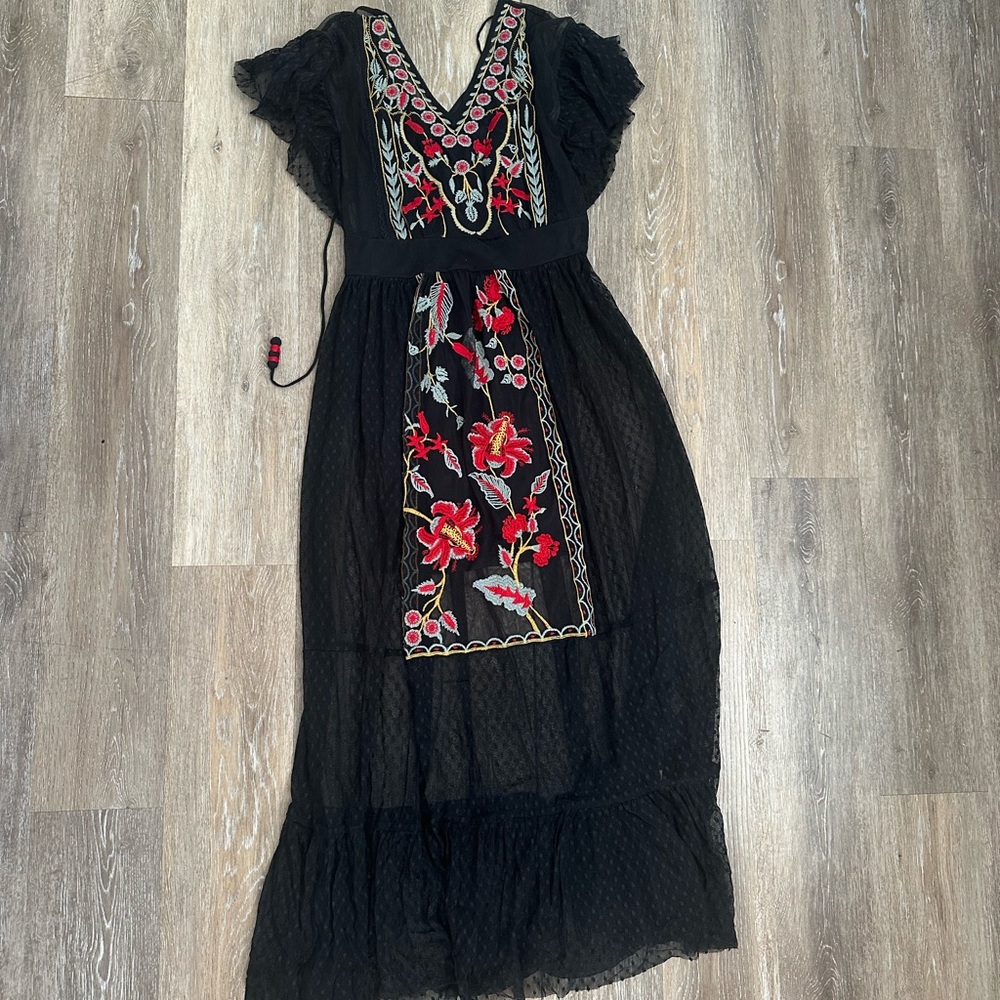Embroidered Black Maxi Dress